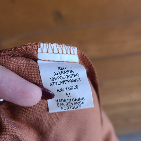 Grade & Gather Brown Paperbag Tie Waist Rayon Summer Short Medium Boho Cognac - Picture 4 of 4